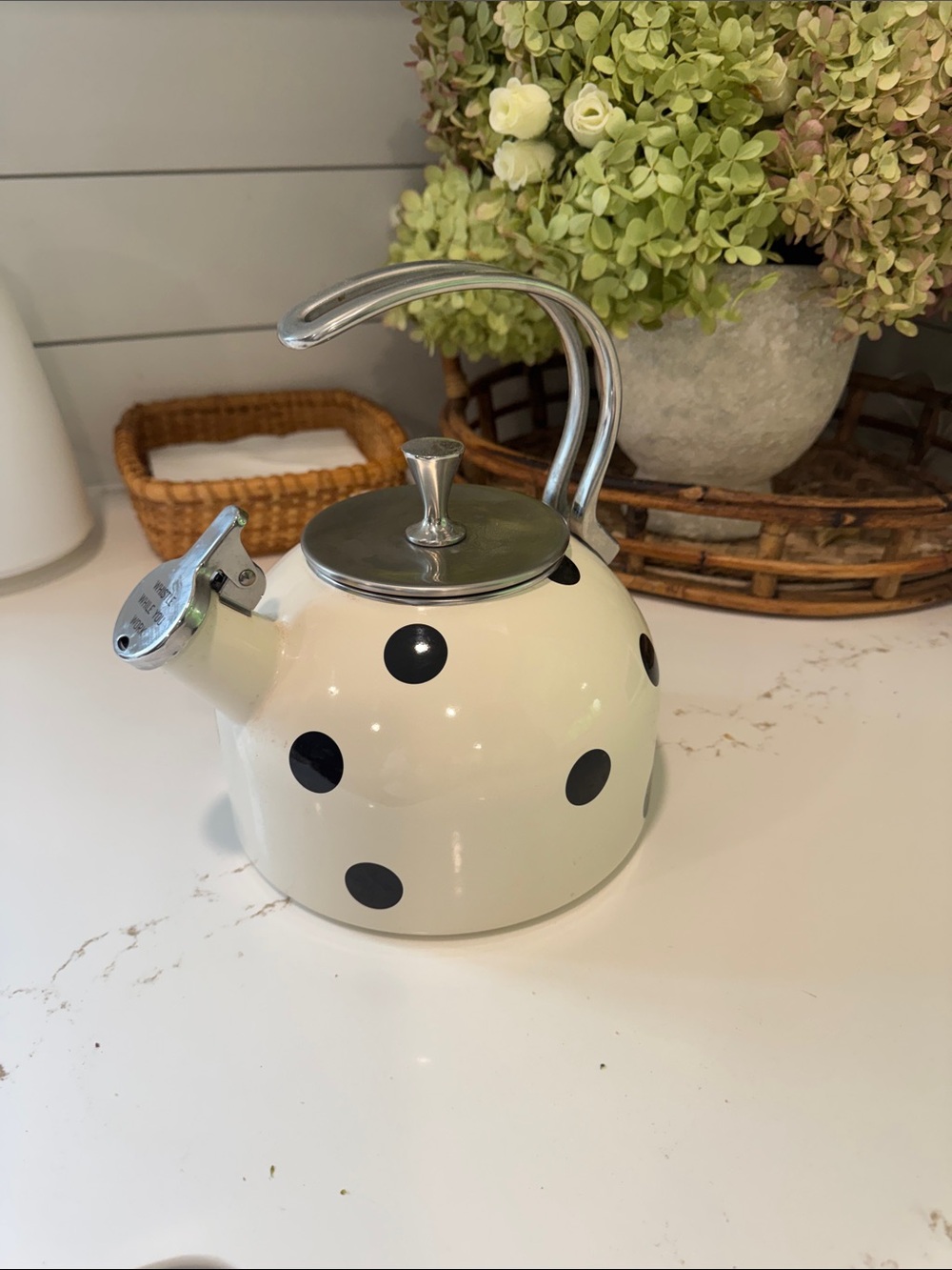 kate spade Cream Teakettle with Black Polka Dots